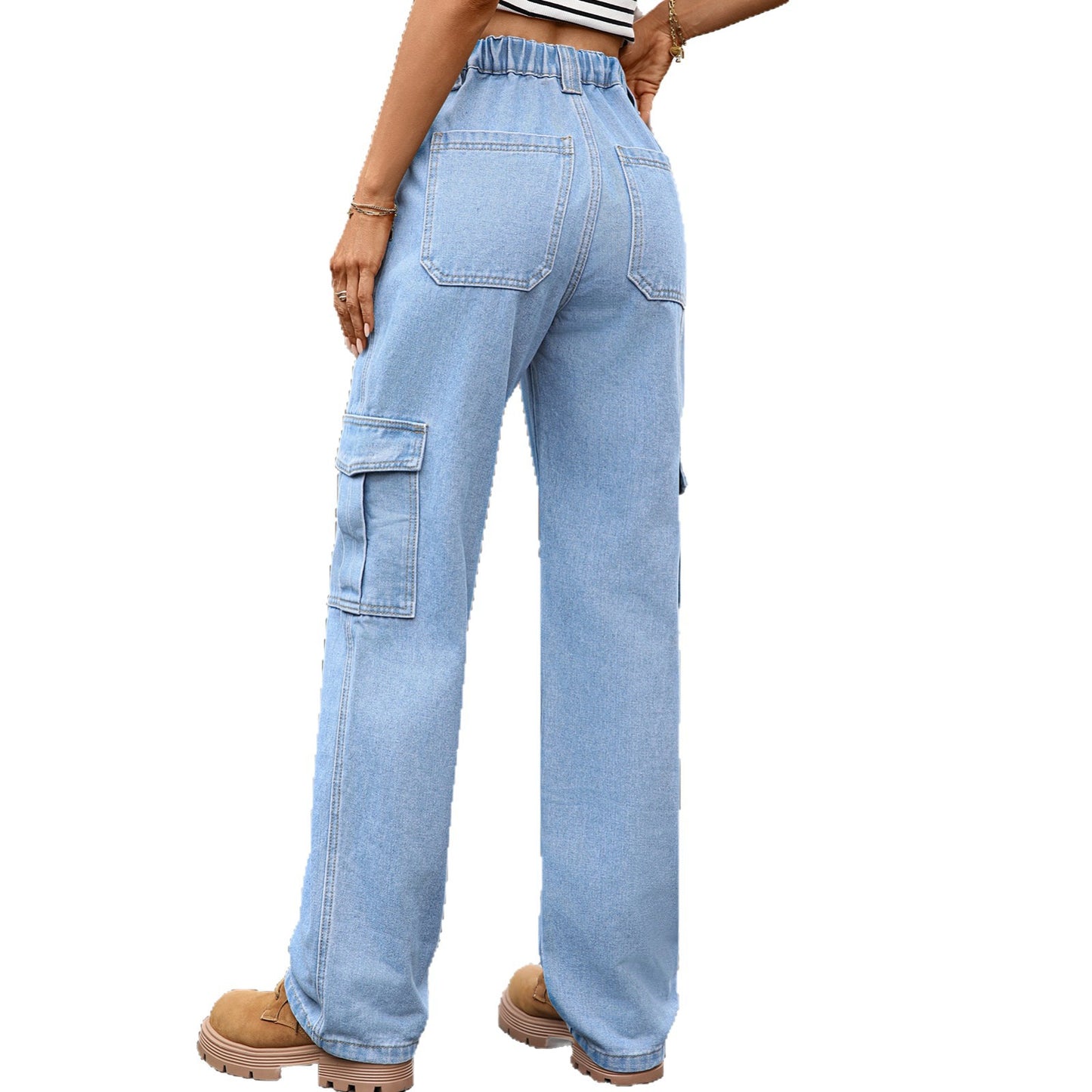 Pretty Women's Cargo Denim Wide Leg Women's Jeans