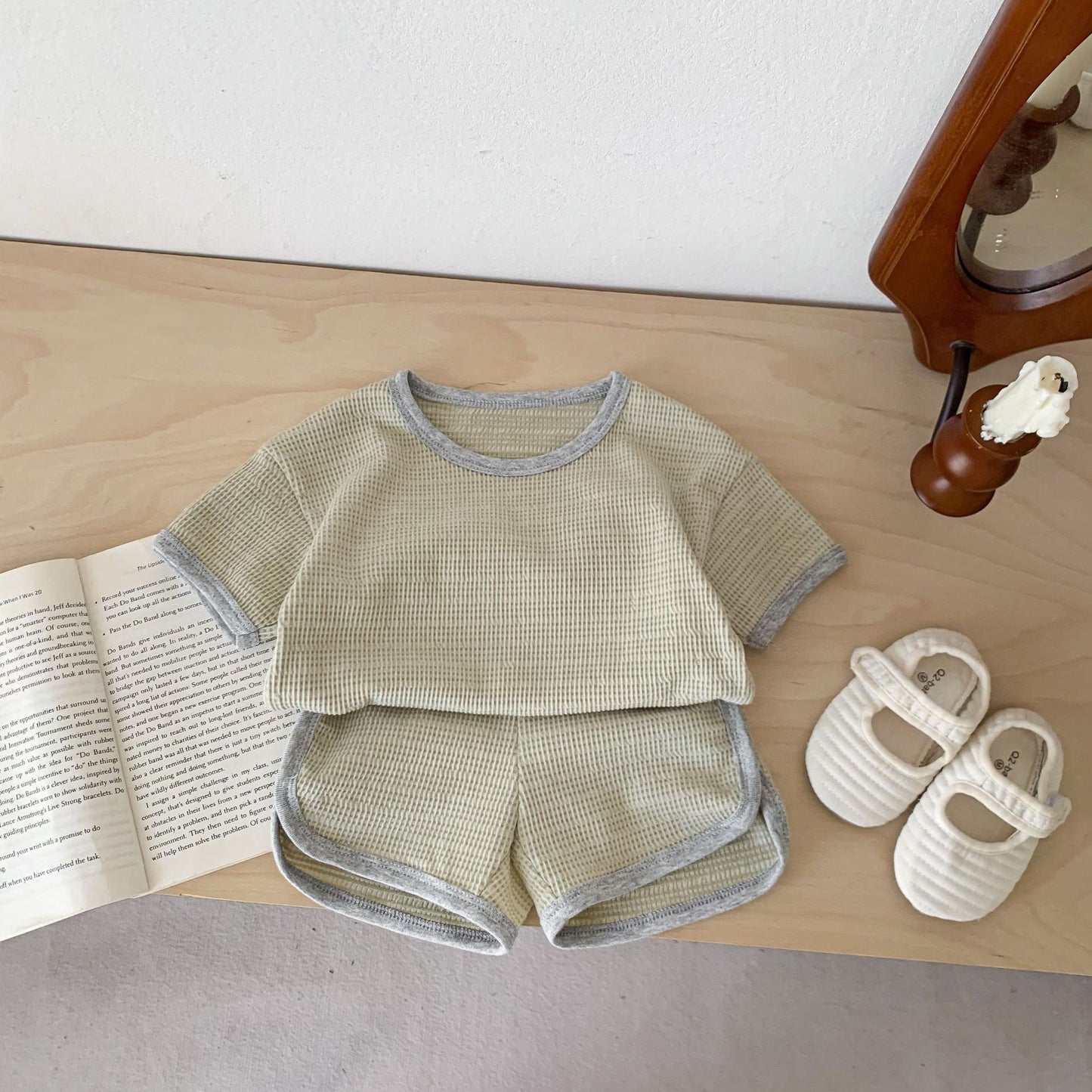 Korean Style Waffle Casual Sports Short Children's Suit