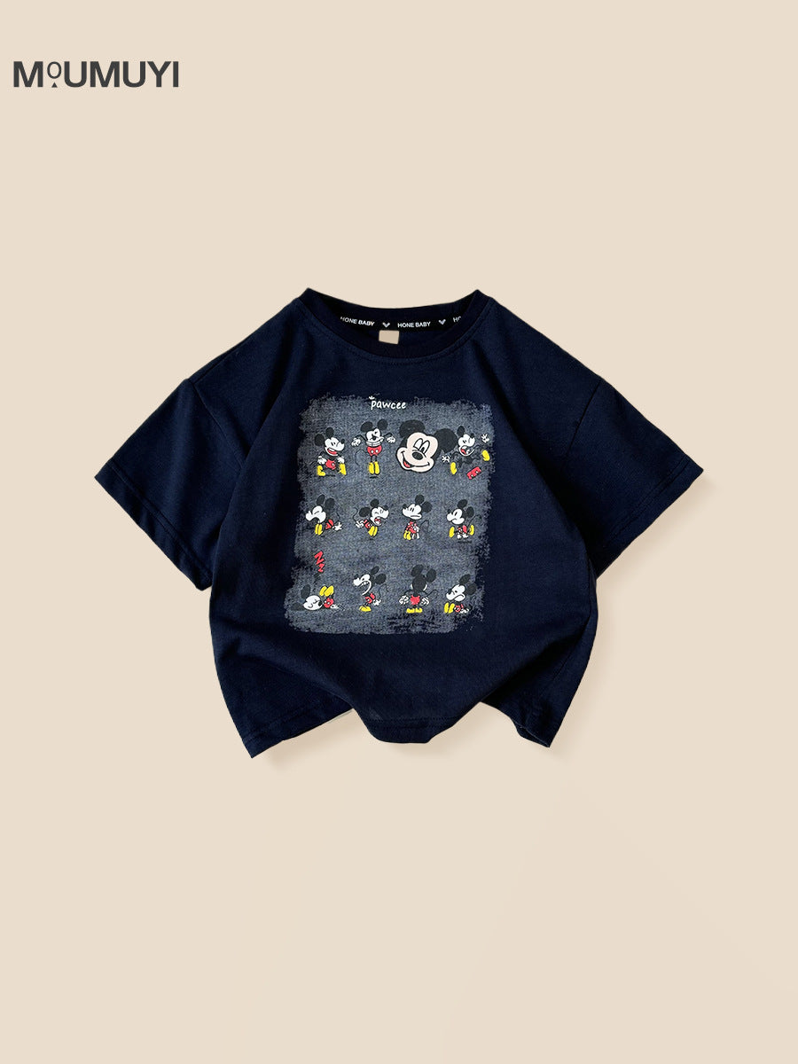 Children's Short-sleeved Korean Style Casual Cartoon Printed Western Loose Children's T-shirt