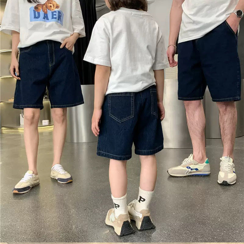 Dark Blue Retro Denim Shorts Clothes For The Whole Family Parent-child Outfit