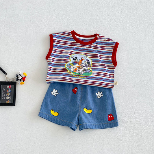 Children's Fashion Striped Vest Summer Top Korean Style Patchwork Children's T-shirt