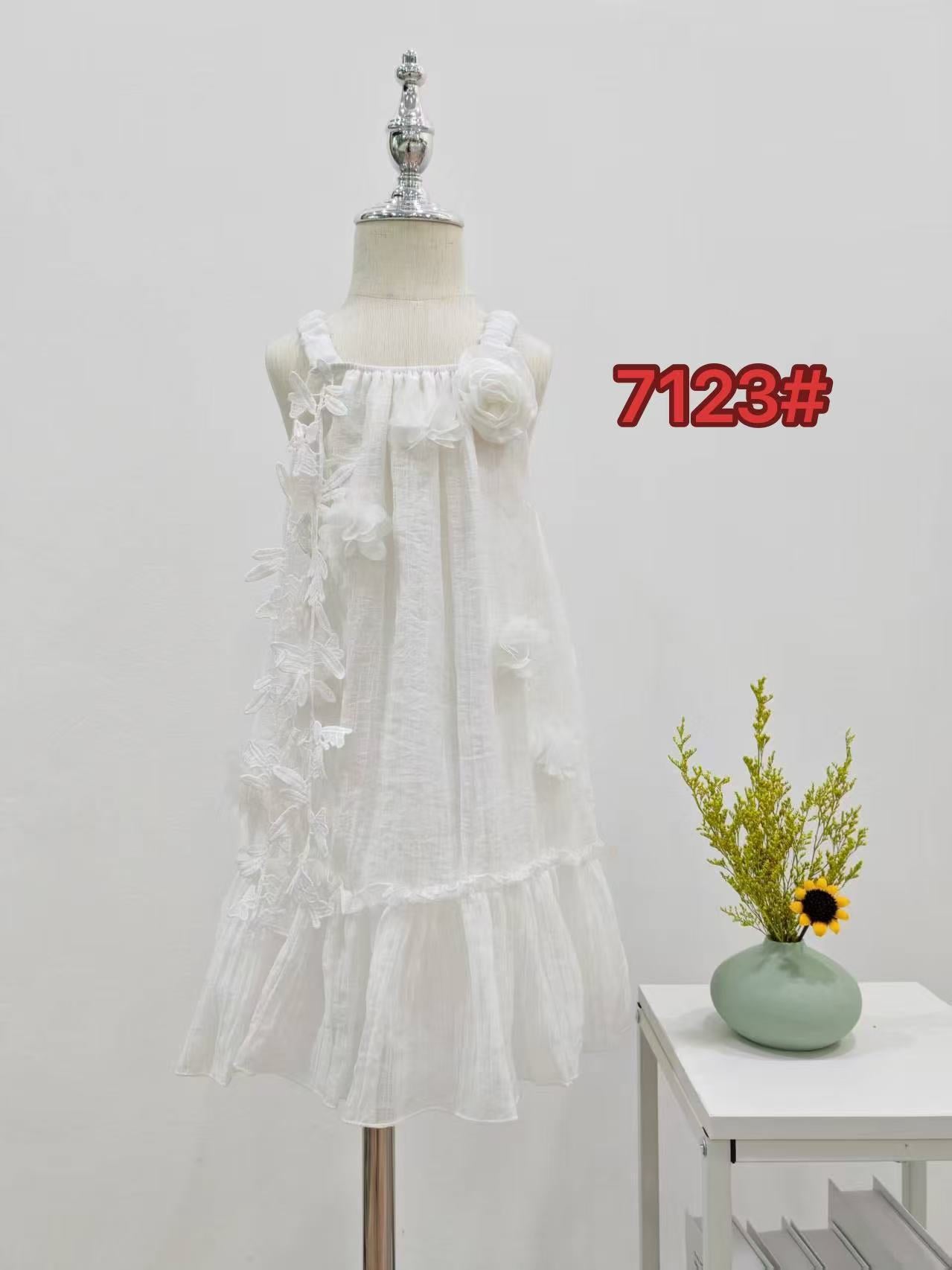 Children's Ethnic Style White Body Strap Braces Skirt Children's Dress