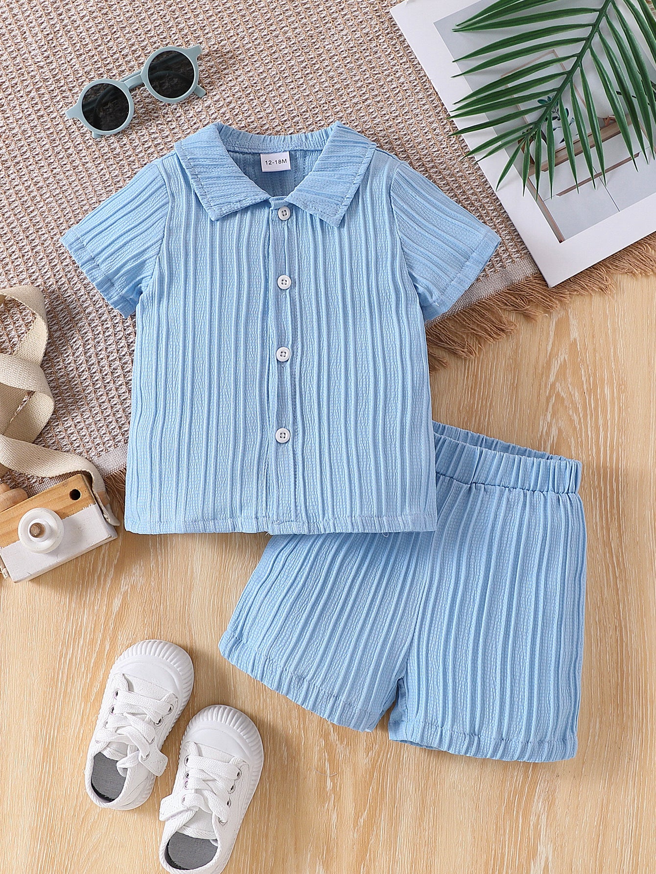 Children's Summer Clothing Striped Lapel Shirt Shorts Outdoor Leisure Children's Suit