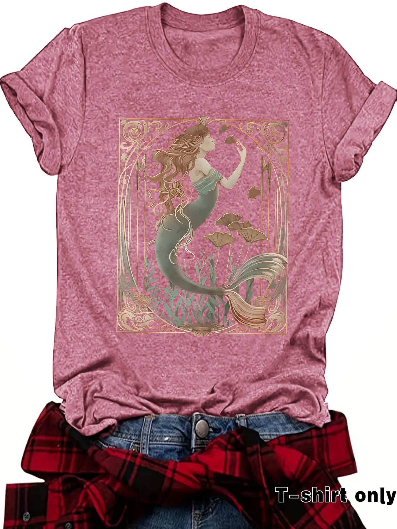 Women's Casual Feminist Mermaid Pattern Summer Round Neck Women's T-shirt