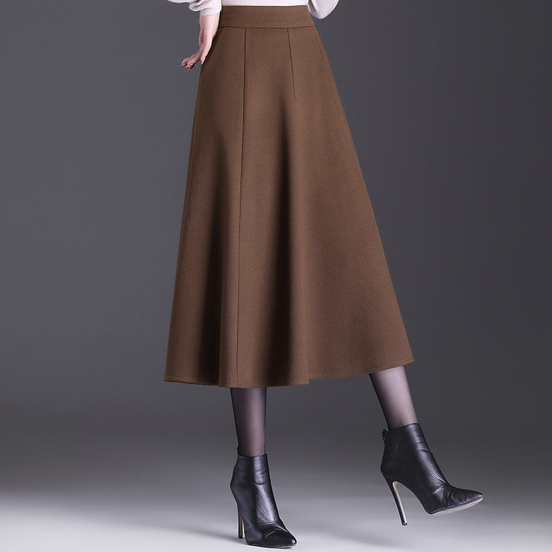 Women's High Waist Mid-length Draping Effect Woolen A- Skirt