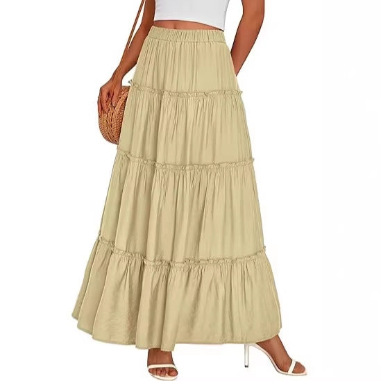 Women's Pleated Long A- Line Double Rounds Lined Skirt