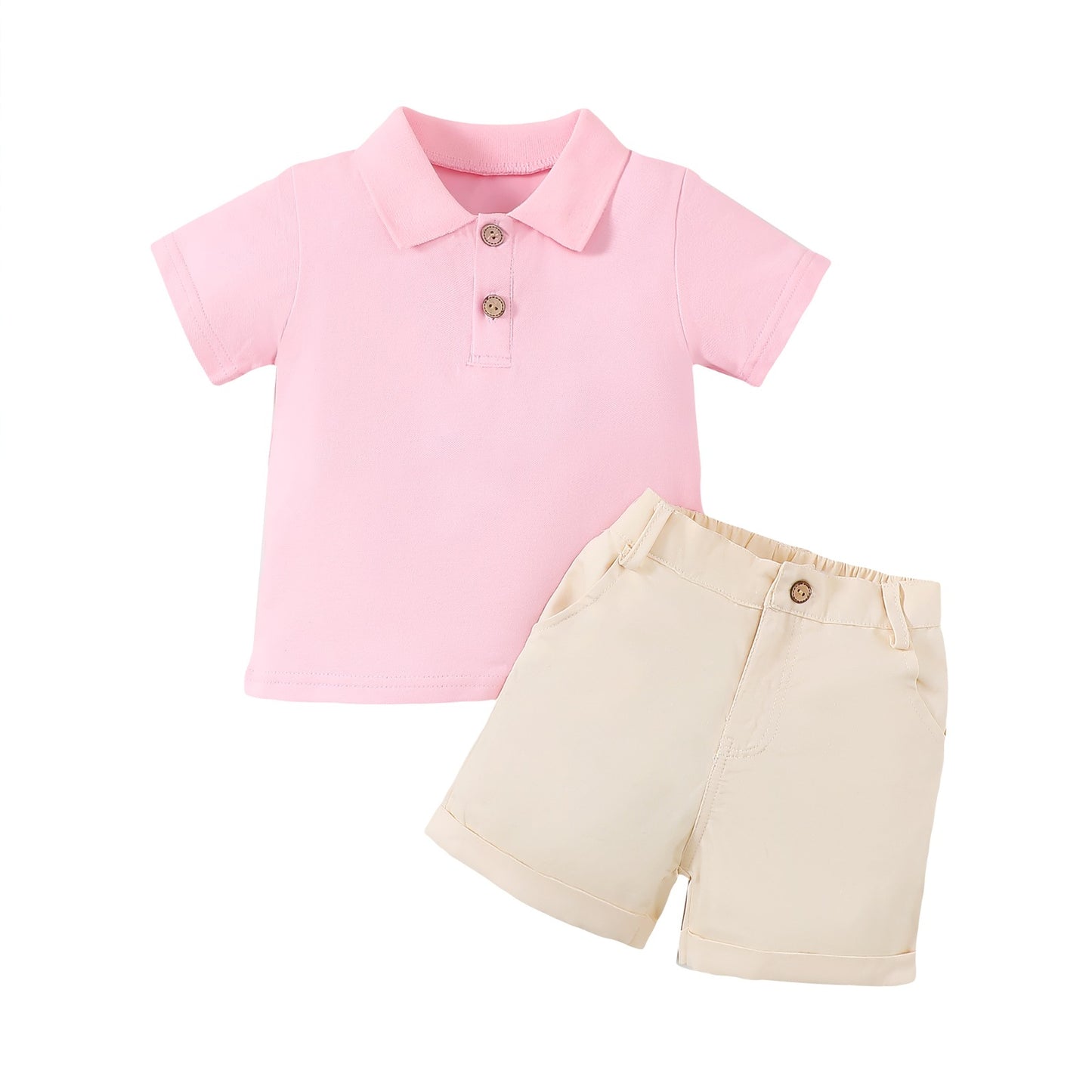 Stand Collar Shirt Short Sleeve Top Double Pocket Zipper Shorts Children's Suit