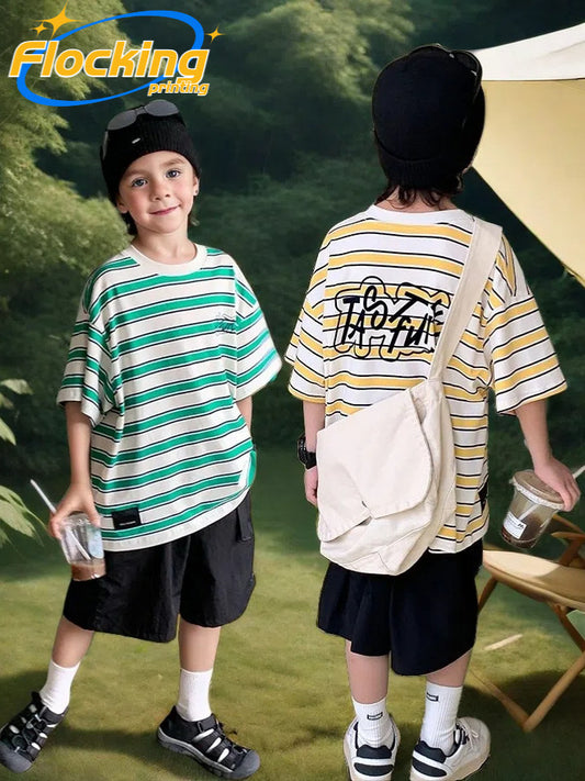 Short Sleeve Summer Striped Half Top Children's T-shirt