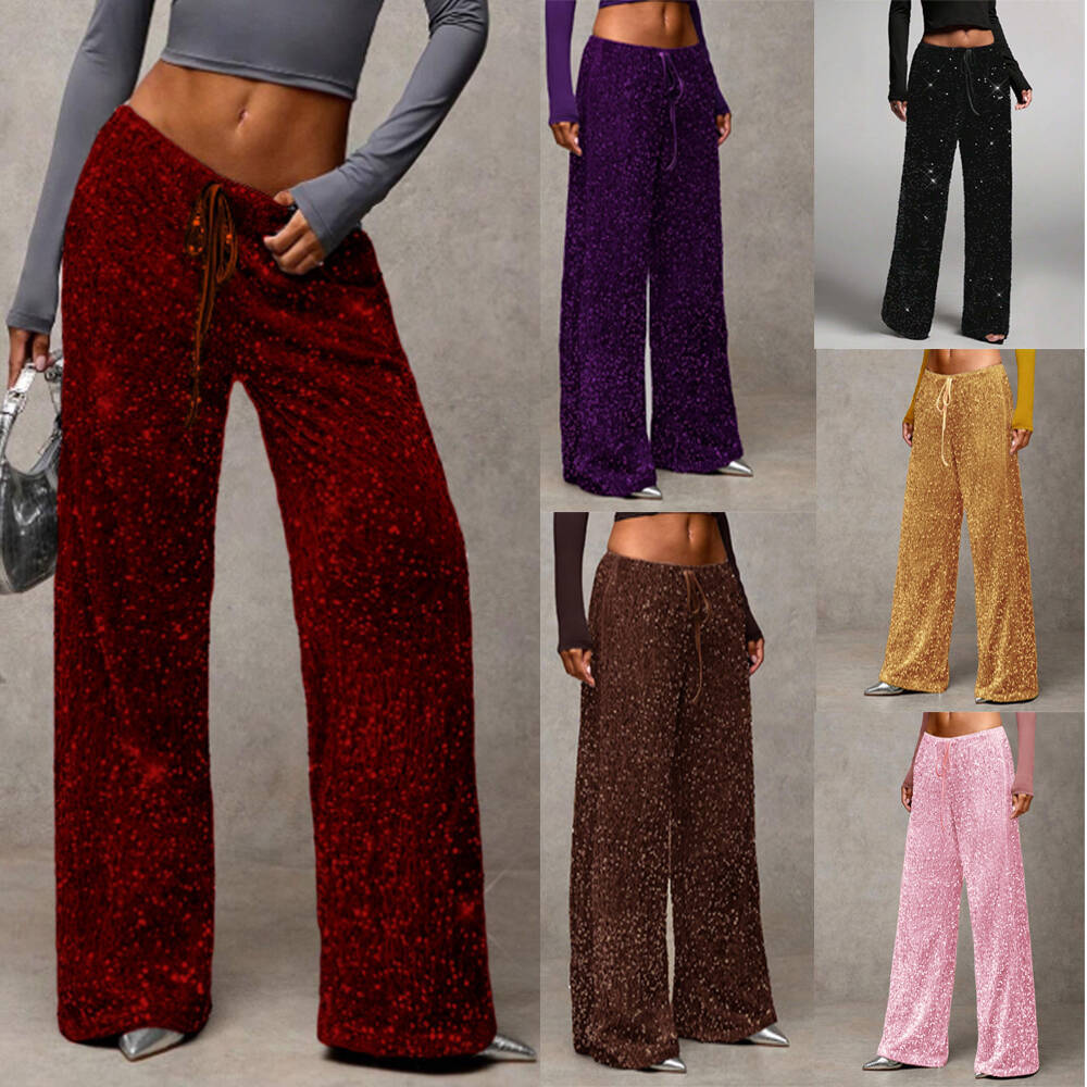 Loose Sequin Sequined Waist Strap Trousers Casual Pants