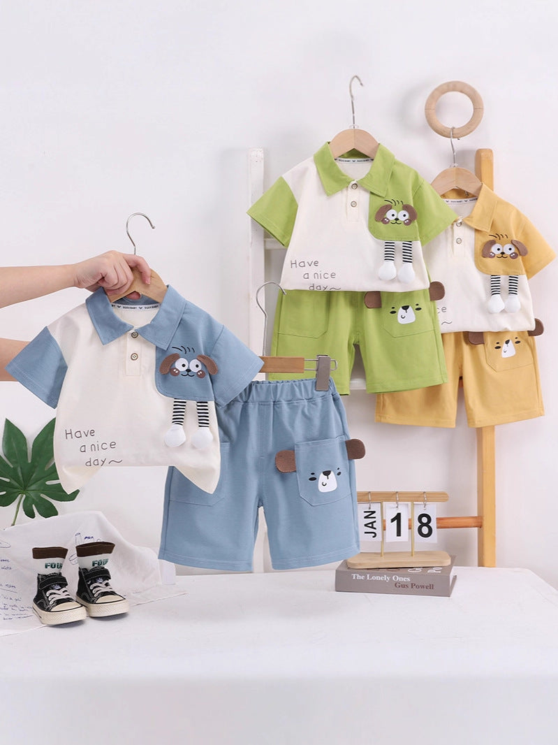 Children's Summer Cartoon Clothes For Boys Short Sleeve Two-piece Thin Children's Suit