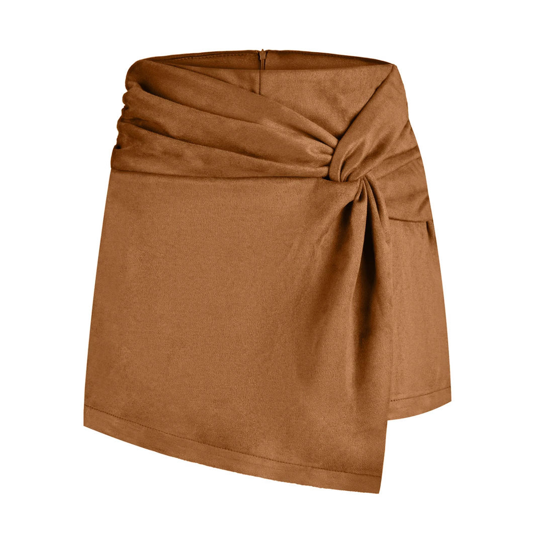 Women's Suede Kinked Heap Pleated Irregular Skirt
