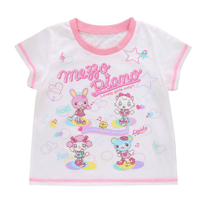 Pianist Summer Sweet Short Sleeve Cartoon Rabbit Girly Style Daughter Children's T-shirt