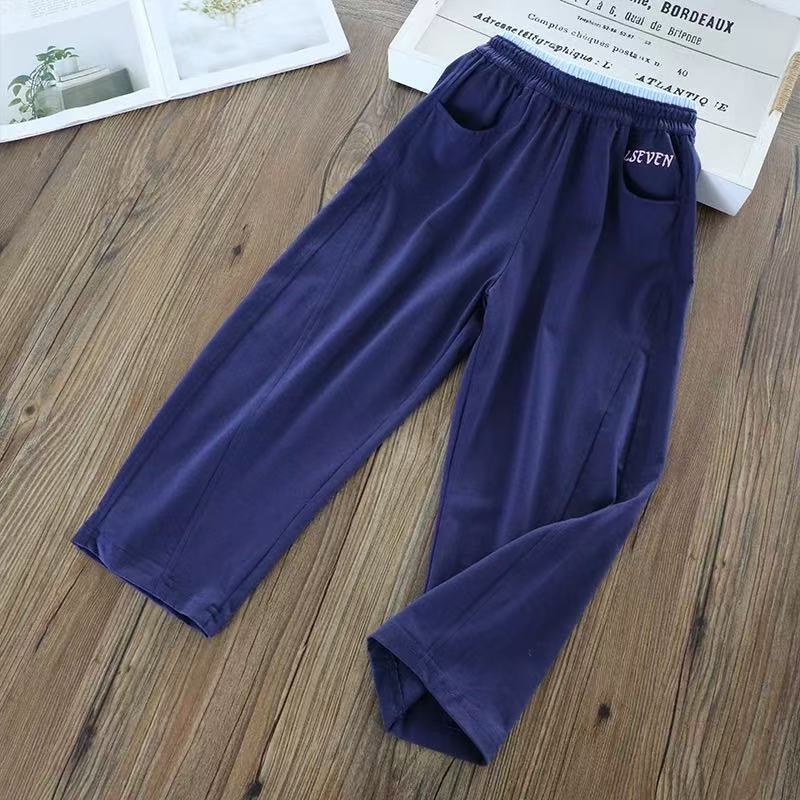 Women's Summer High Waist Stitching Casual Embroidery Children's Pants