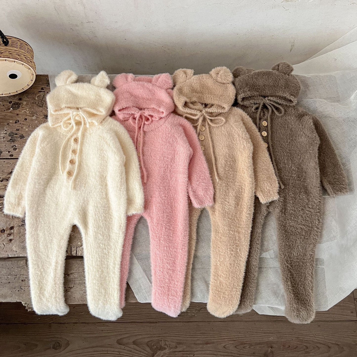 Winter Jumpsuit Days Clothes Mink Fur Cute Bear Bag Foot Jumpsuit, Climbing Suit