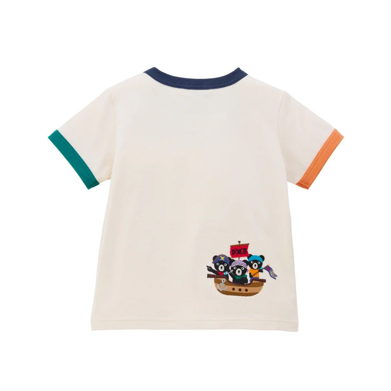 Black Bear Boys Nautical Treasure Pattern Short Sleeve Cute Color Children's T-shirt