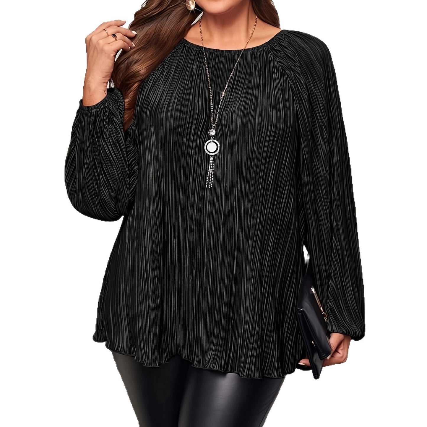 Women's Loose Casual Pearl Pleated Long-sleeved Fat Tops