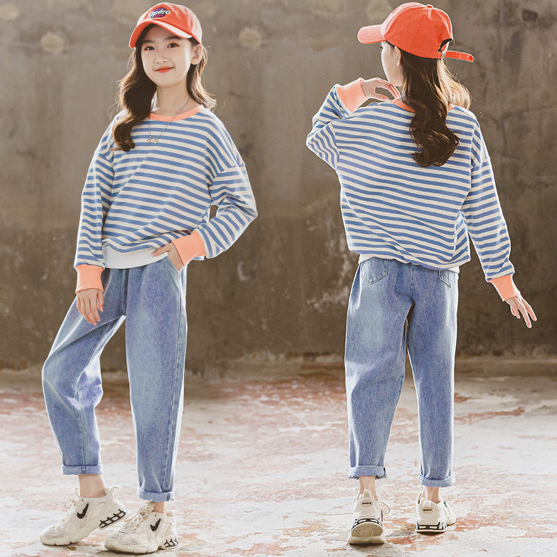 Children's Clothing Autumn Suits Stall Striped Casual Versatile Korean Children's Suit