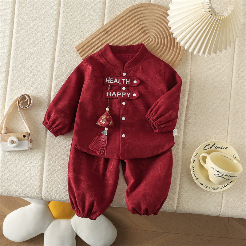 Children's Romper Summer Red Chinese Style Festive Dress Jumpsuit, Climbing Suit
