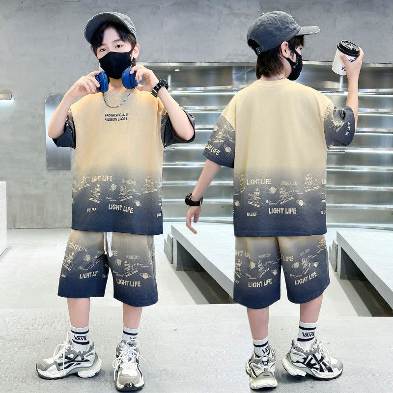Children's Medium Large Thin Short-sleeved Clothes Trendy Cool Children's Suit