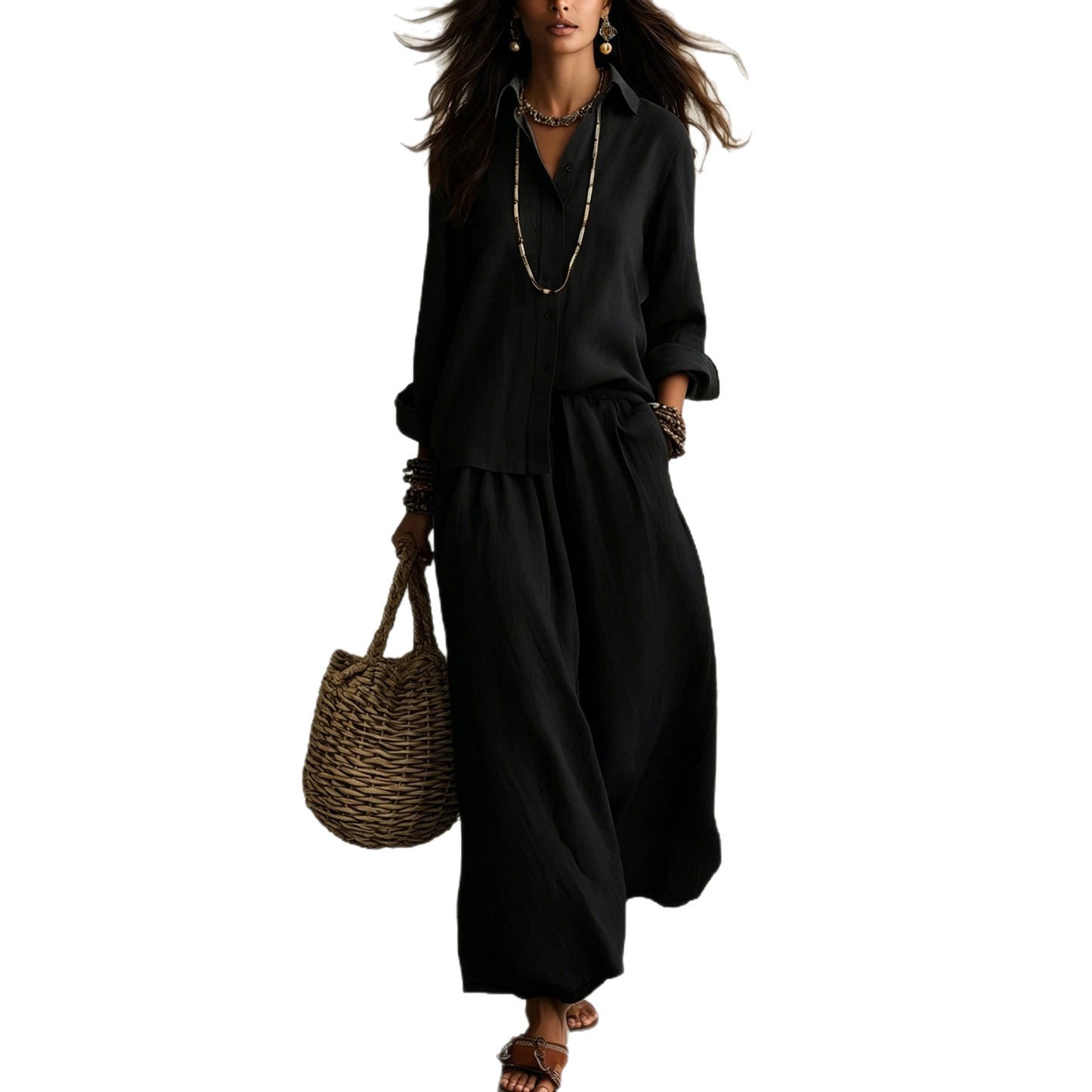 Women's Summer High-grade Shirt Collar Wear Loose Cotton Suits