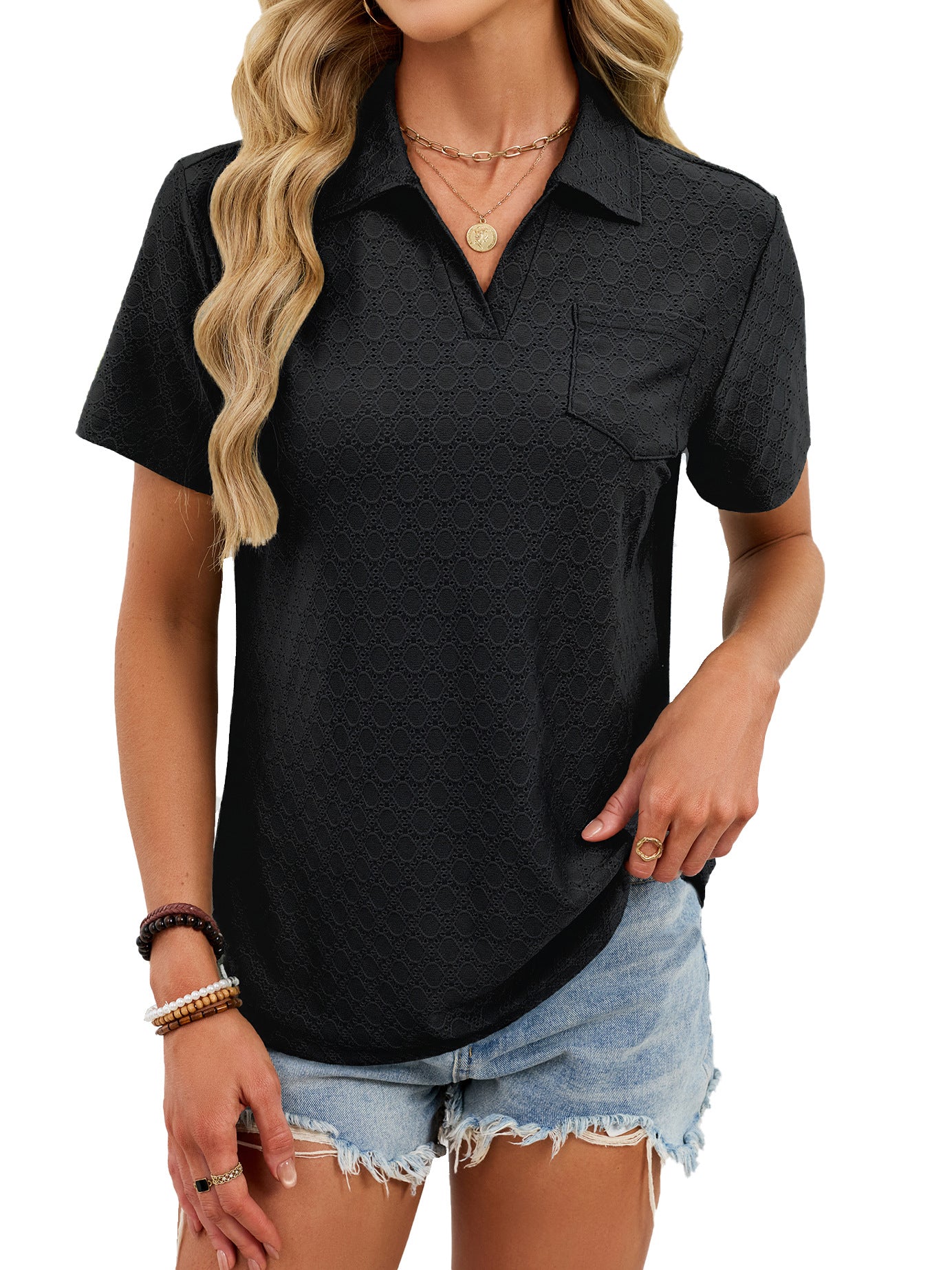 Women's Summer Sleeve Lapel Pocket Loose Shorts