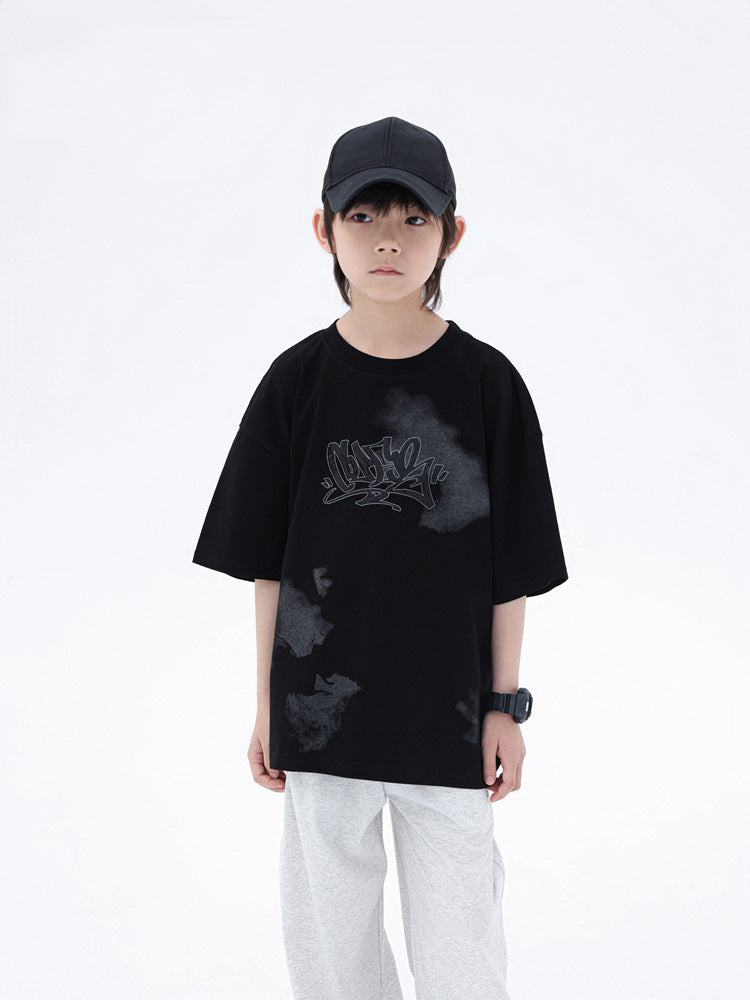 Children's Printed Trendy Cool Short Sleeve Ice Thin Half Round Children's T-shirt