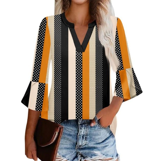 Women's Shirt Petal Sleeve Fashion Printed Loose Blouse