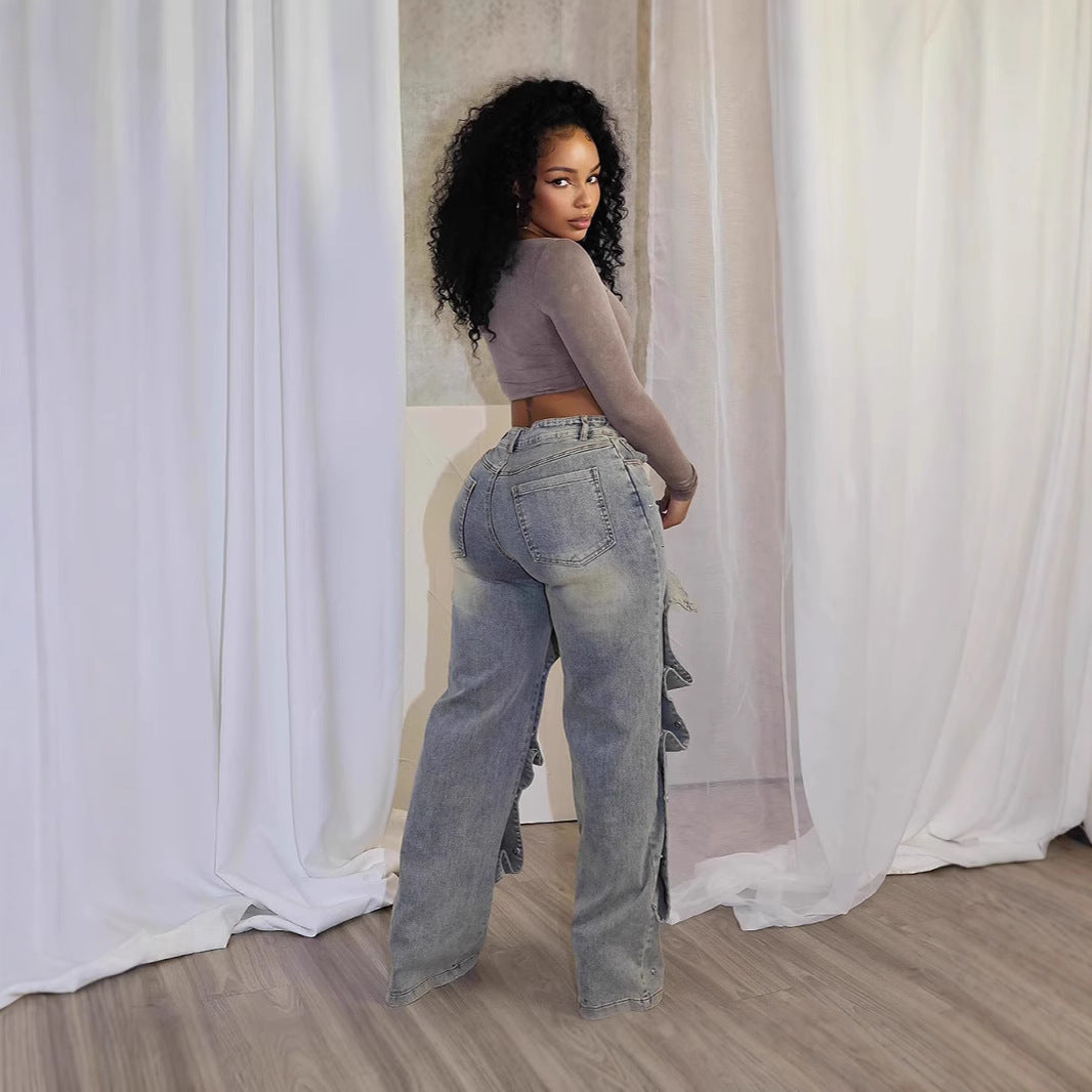 Women's Straight Stretch Autumn Street Hipster Detachable Women's Jeans