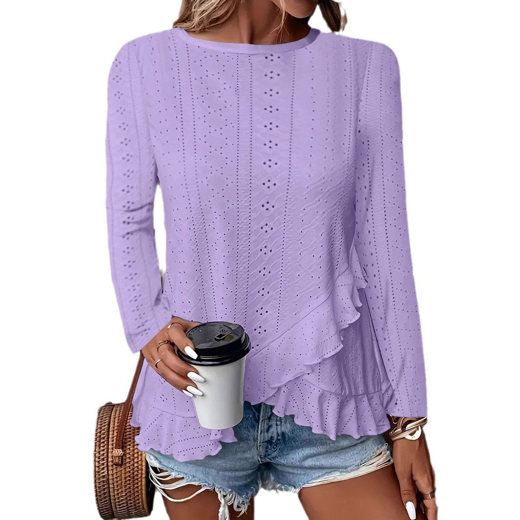 Women's Fashion Casual Solid Color Long Sleeve Women's T-shirt