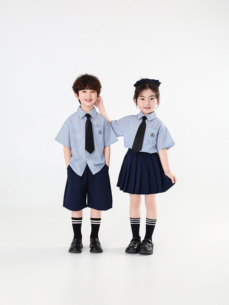 Children's Summer Preppy Style Short-sleeved Shirt Western Clothing Two-piece Children's Suit