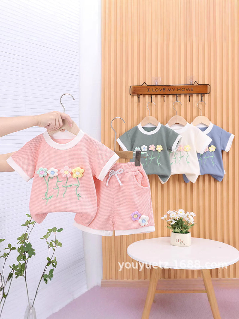 Korean Style Summer Small Flower Short Sleeve Children's Suit