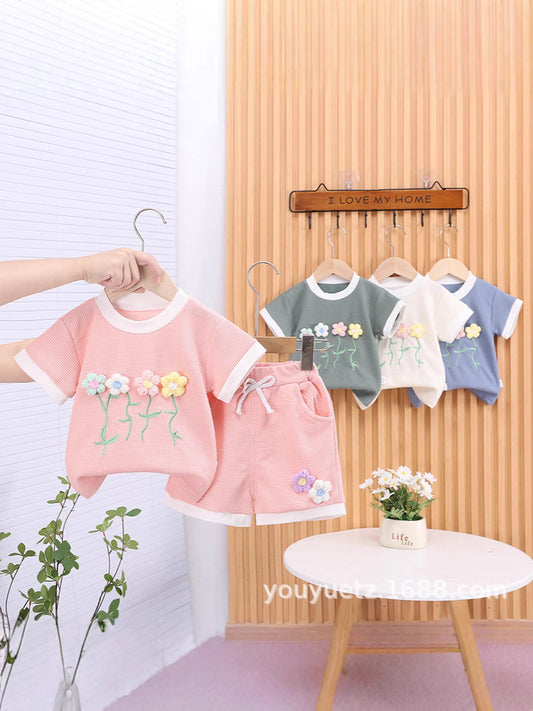 Korean Style Summer Small Flower Short Sleeve Children's Suit