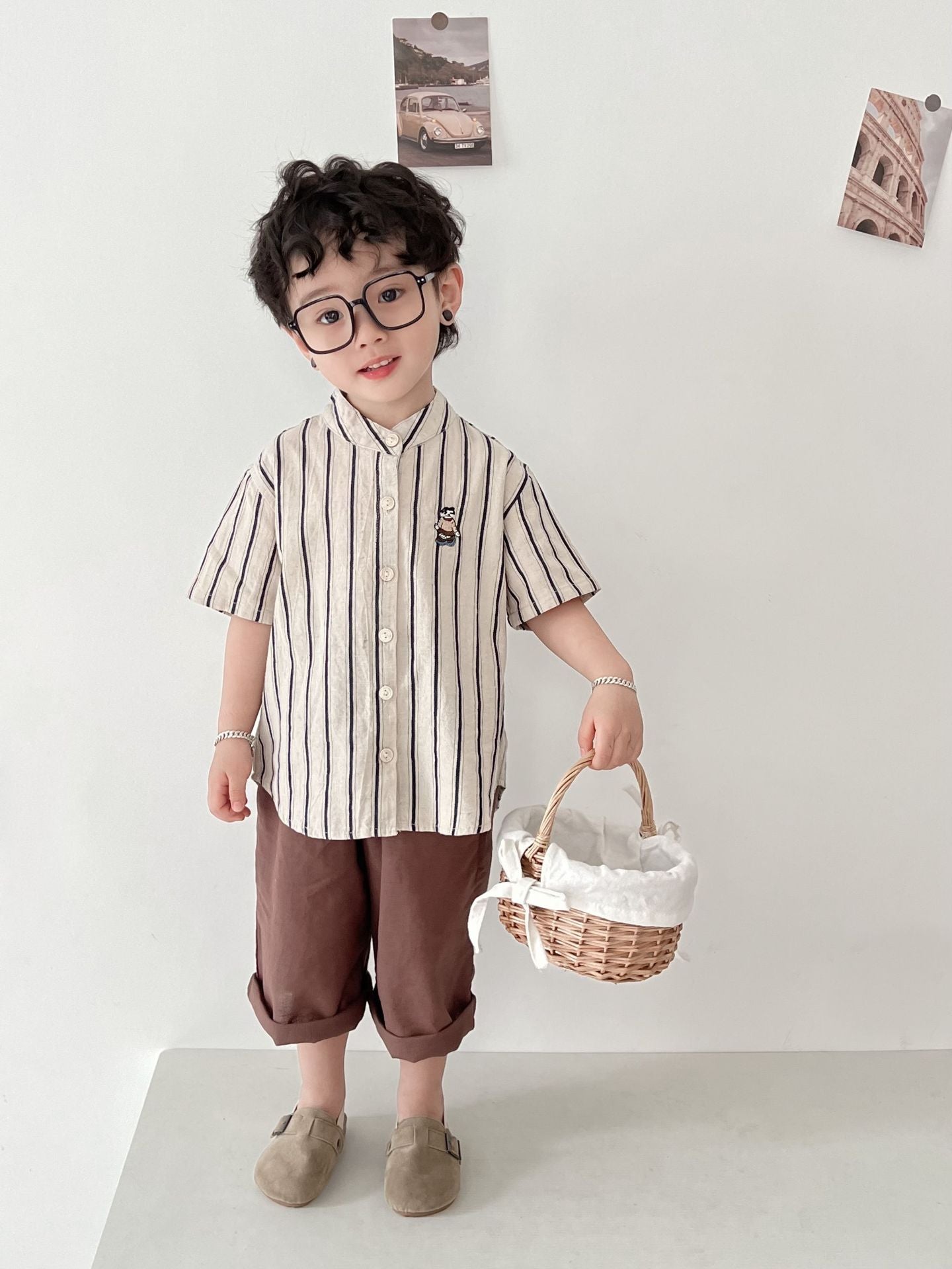 Children's Spring Cotton Linen Trousers Korean Style Retro Solid Color Straight Children's Pants