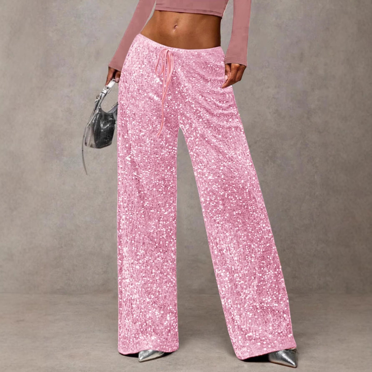 Loose Sequin Sequined Waist Strap Trousers Casual Pants