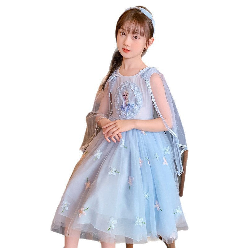 Children's Princess Elsa Summer Clothing Fashionable Gauze Skirt Little Children's Dress