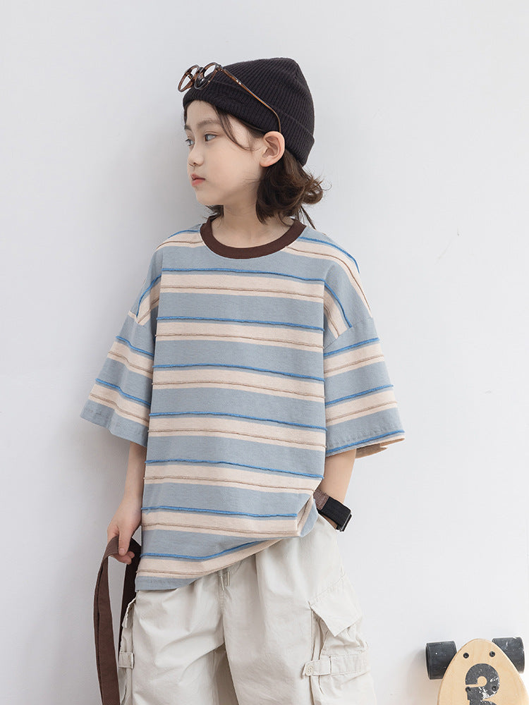 Children's Boy's Short-sleeved Summer Clothing Medium Large Half-length Sleeve Cotton Shirt Children's T-shirt
