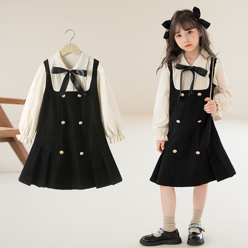 Western Style Fashion Preppy Princess Middle Big Two-piece Children's Dress
