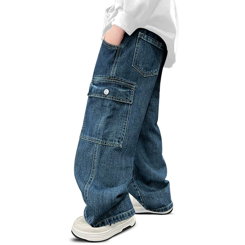 Children's Jeans Medium Large Sports Trousers Loose Western Style Wide Children's Pants