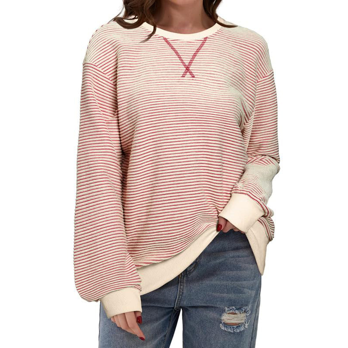 Casual Striped Pattern Round Neck Trend Women's T-shirt
