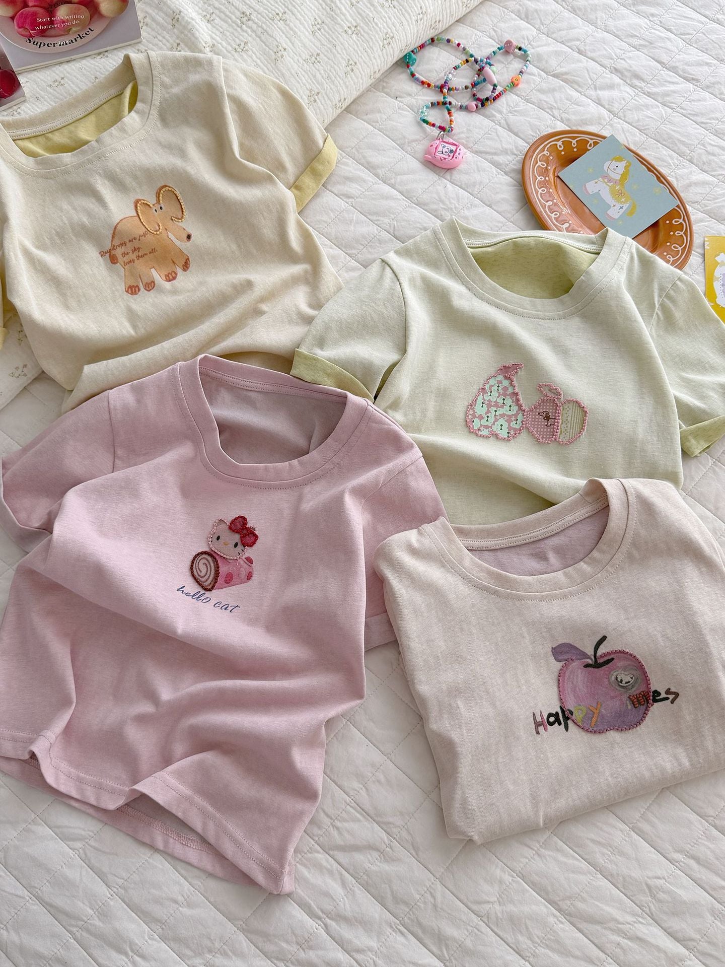 Children's Style Cartoon Embroidered Short-sleeved Tops Summer Western Children's T-shirt