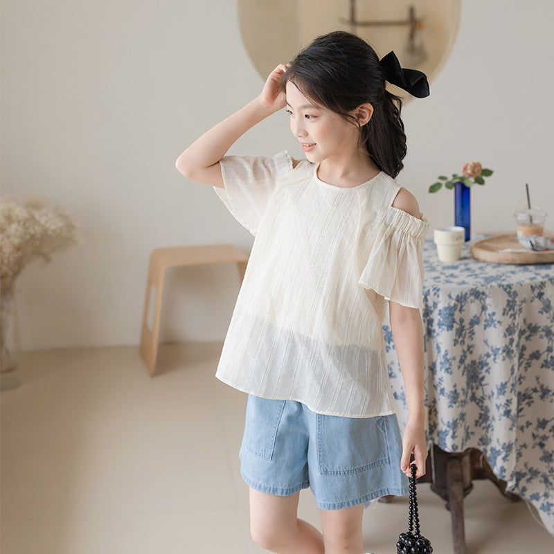 Children's Summer Lining Sports Gold Stripe Princess Top Short Sleeve Half Children's T-shirt