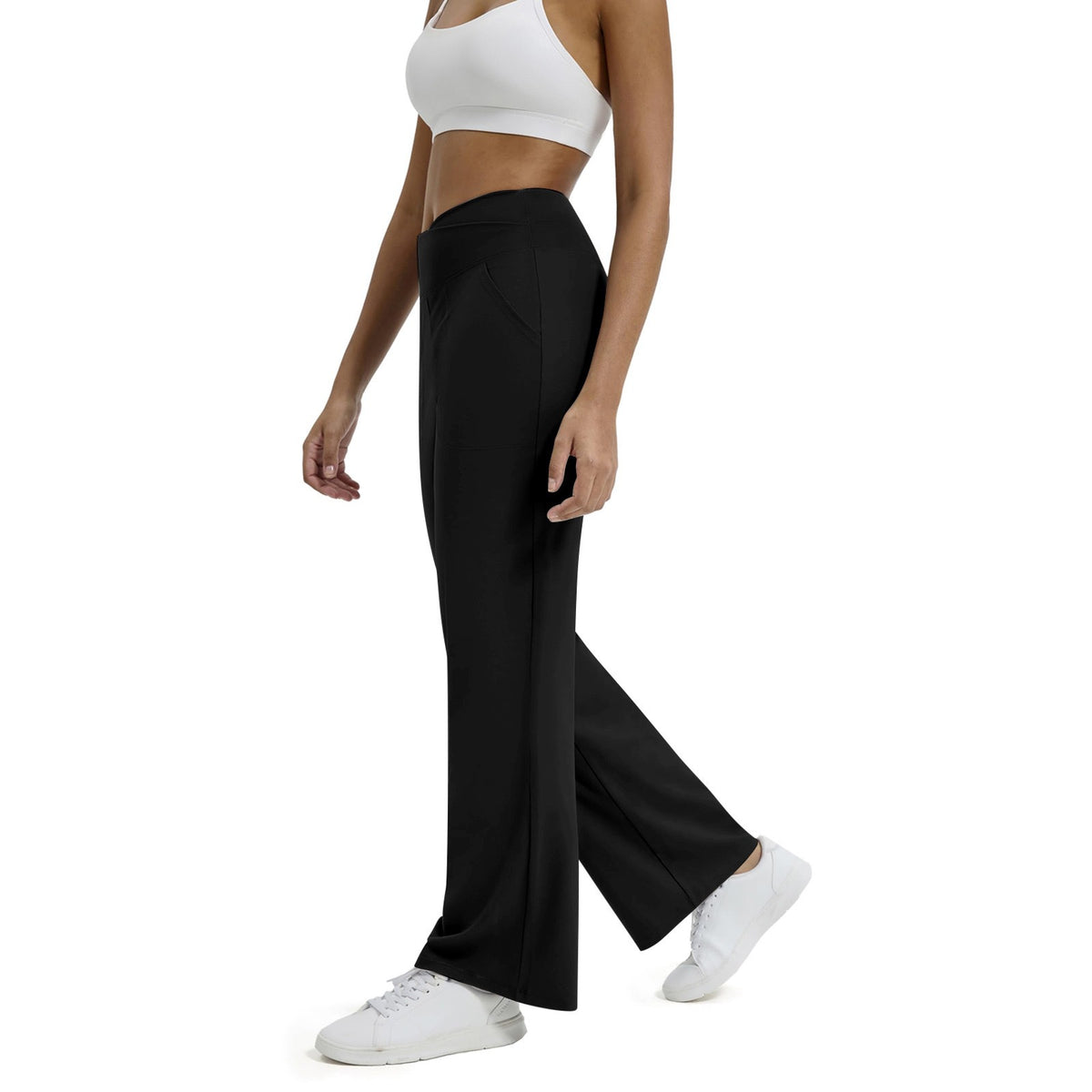 Women's Feel V Waist Cross Wide Leg With Pockets Fitness Sports Casual Pants
