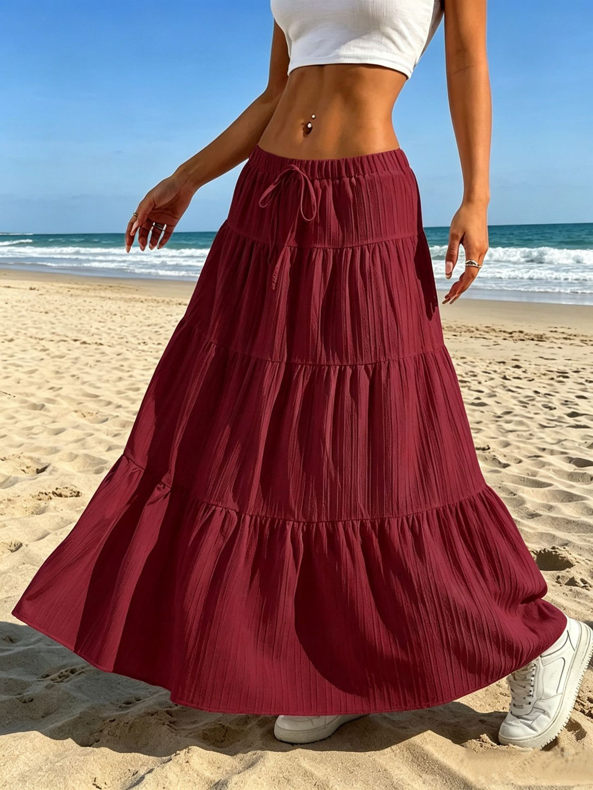Women's Stitching Solid Color Large Swing Casual Loose Skirts