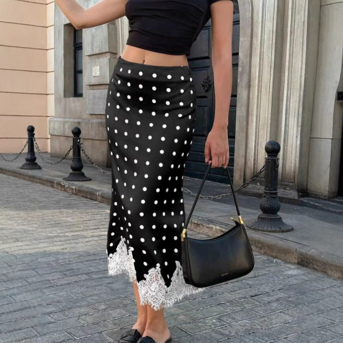 Women's Polka Dot Lace Fishtail Elegant Midi Skirt