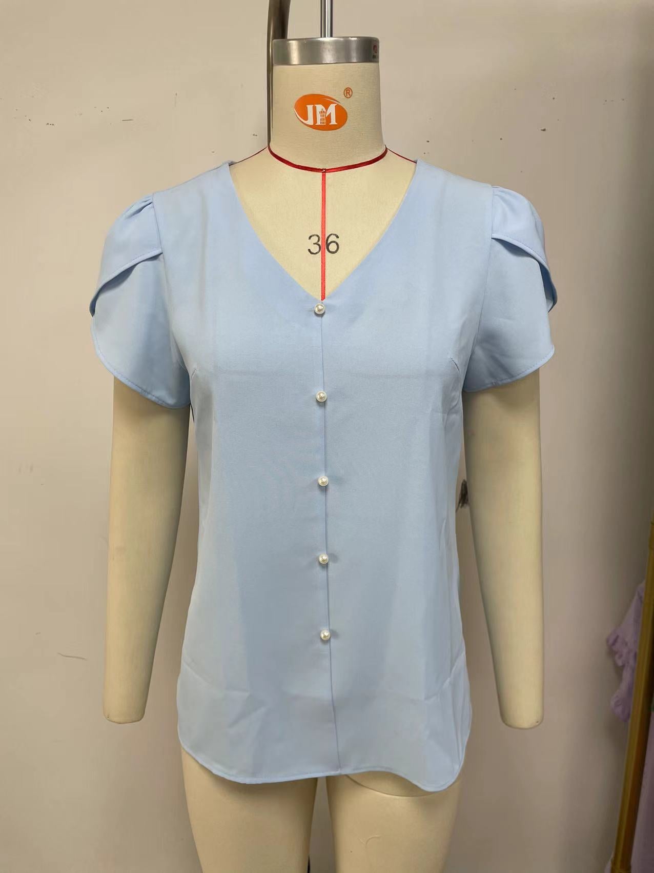 Glamorous Solid Color Sleeve Loose Pearl Tops