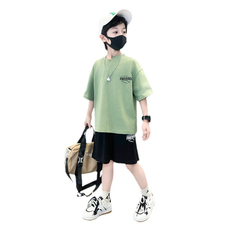 Summer Clothes Medium Large Boy Thin Type Handsome Fashionable Short Children's Suit