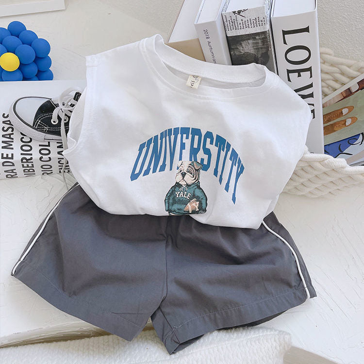 Boy Vest Sleeveless T-shirt Western Style Top Two-piece Children's Suit