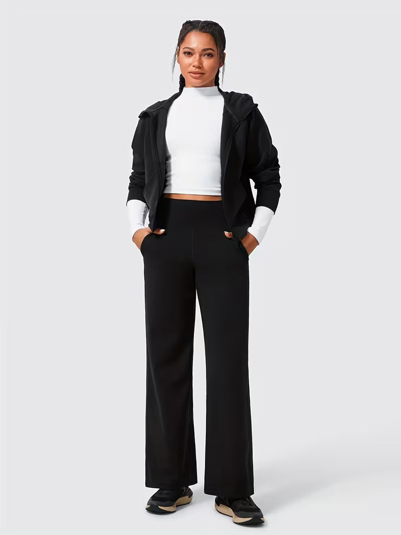High Waist Straight Slimming Pocket Trousers Casual Pants