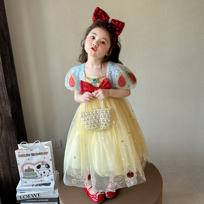 Children's Princess Summer Western Style Little Sweet Puff Sleeve Tulle Children's Dress