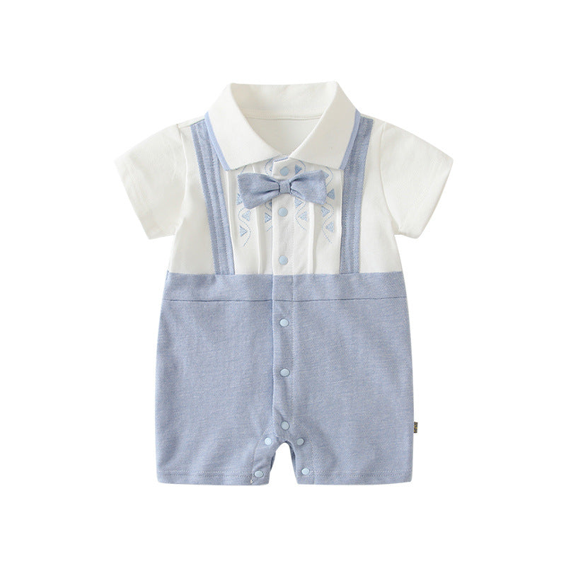 Summer Boy Gentleman Crawling Short Sleeve Thin Wear Romper Full Jumpsuit, Climbing Suit